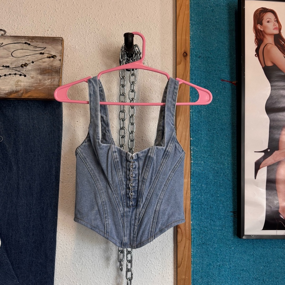 House of CB Light Blue Denim Corset Tank